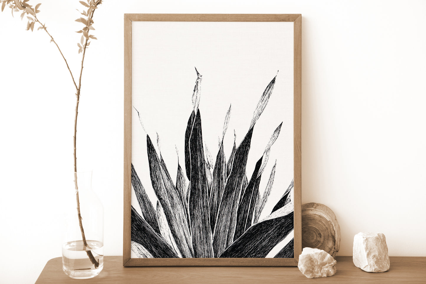 Affiche de plante tropicale, illustration botanique noir et blanc de palmier