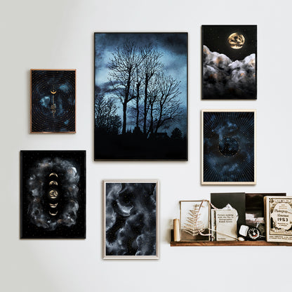 Affiche d'Arbre dans la nuit II, Illustration de Paysage