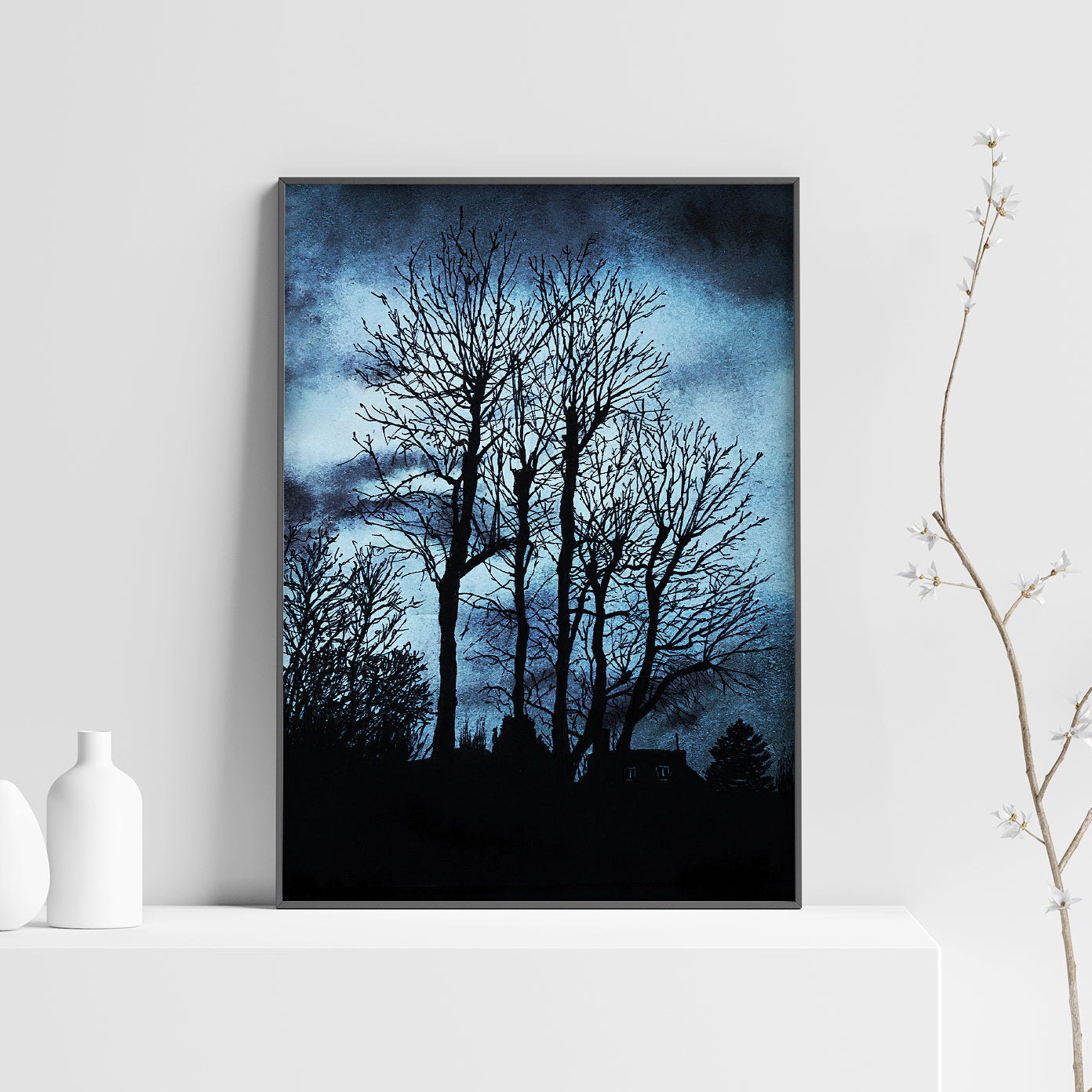 Affiche d'Arbre dans la nuit II, Illustration de Paysage