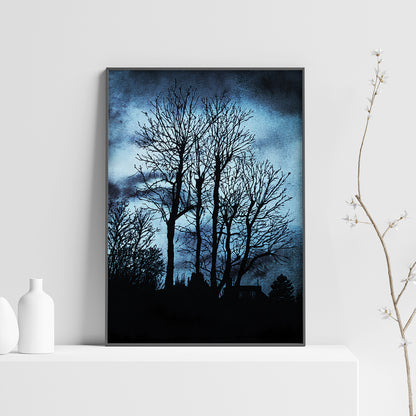 Affiche d'Arbre dans la nuit II, Illustration de Paysage