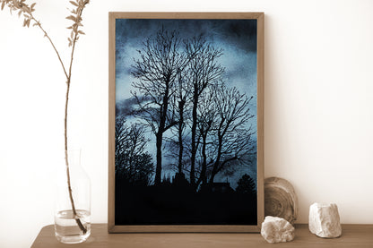Affiche d'Arbre dans la nuit II, Illustration de Paysage