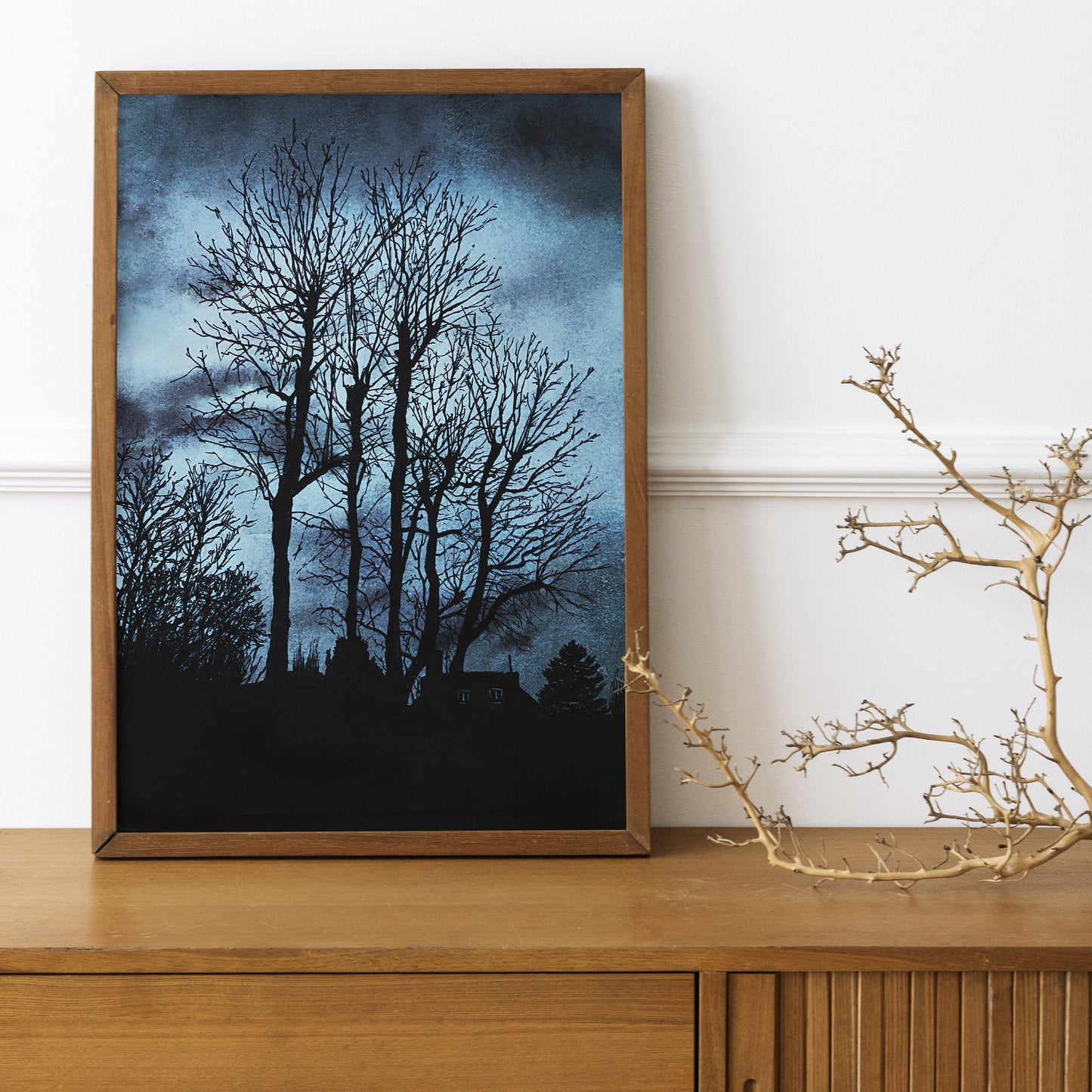 Affiche d'Arbre dans la nuit II, Illustration de Paysage