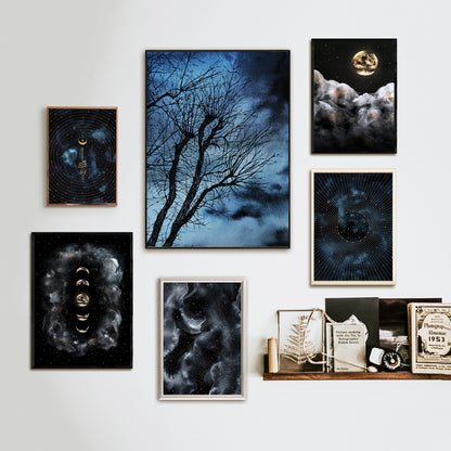 Affiche d'Arbre dans la nuit, Illustration de Paysage
